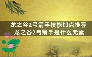 龙之谷2弓箭手技能加点推荐 龙之谷2弓箭手是什么元素